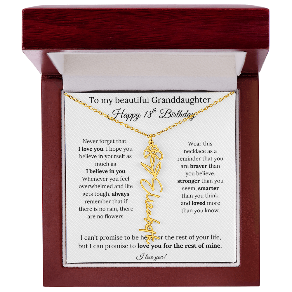 18th Birthday Gift for Granddaughter Flower Name Necklace with Message Card