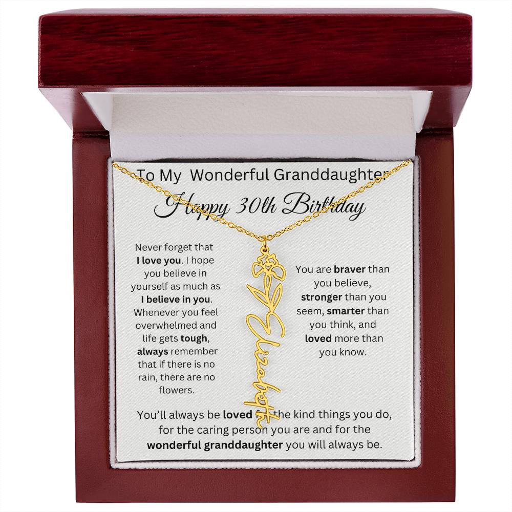 To My Wonderful Granddaughter - Happy 30th Birthday - Flower Name Necklace