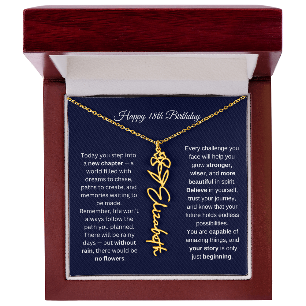 18th Birthday Birth Flower Name Necklace