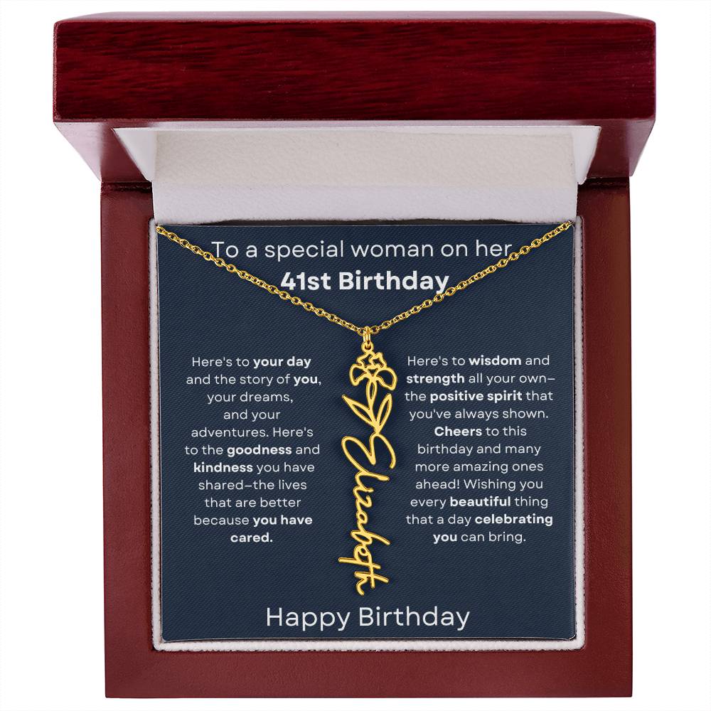 To A Special Woman On Her 41st Birthday - Flower Name Necklace