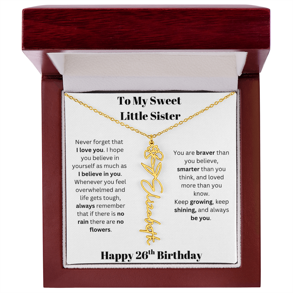 To My Sweet Little Sister | Happy 26th Birthday | Flower Name Necklace