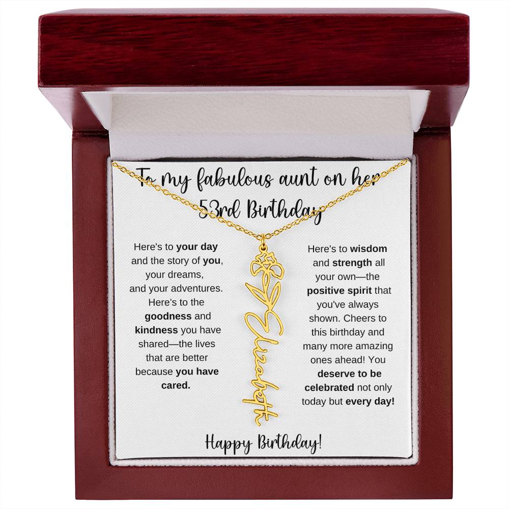 To My Fabulous Aunt - Happy 53rd Birthday - Flower Name Necklace