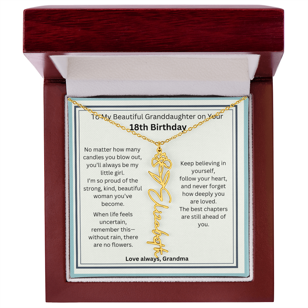 18th Birthday Gift for Granddaughter - Birth Flower Name Necklace