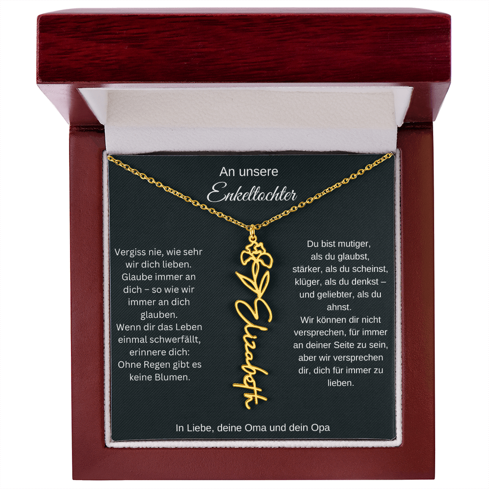 Geburtsblume Namenskette Enkeltochter Silber Gold personalisierte Gravur Kette Geschenk