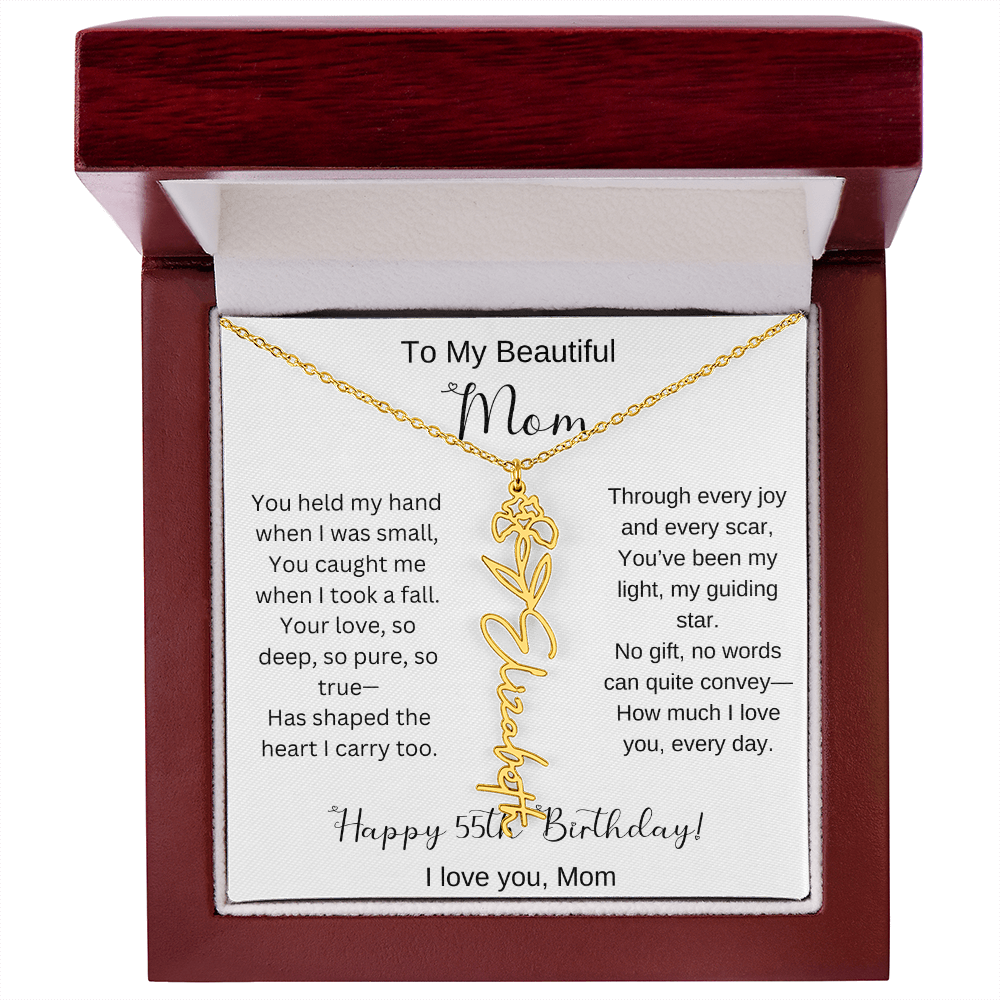 To My Beautiful Mom - Happy 55th Birthday - Flower Name Necklace