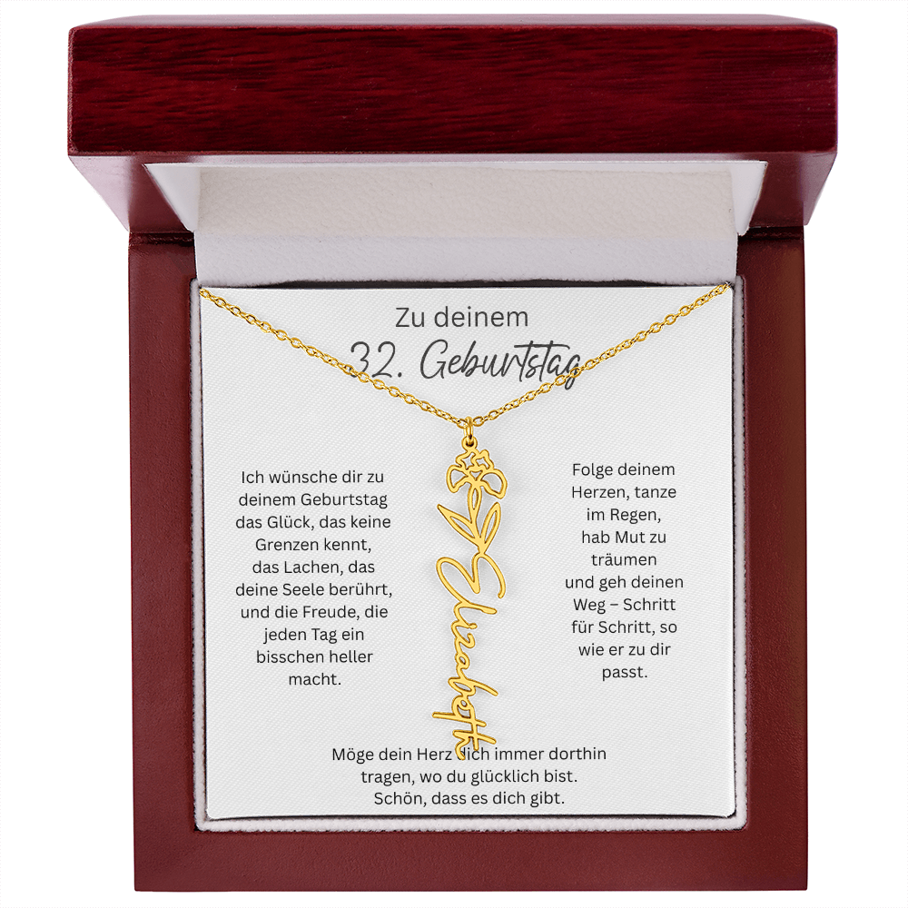 Geburtsblumen Namenskette zum 32 Geburtstag personalisiert Name Kette Gravur Geschenk