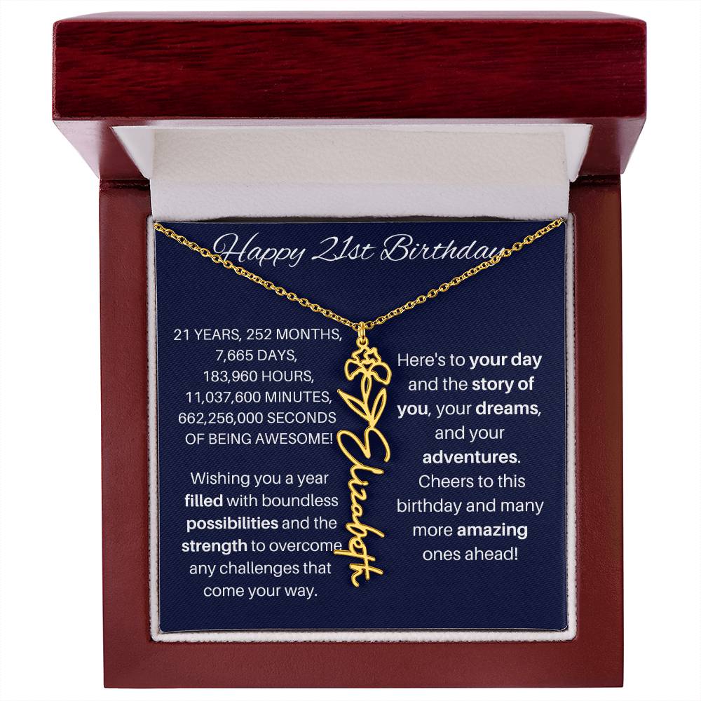 21st Birthday Birth Flower Necklace