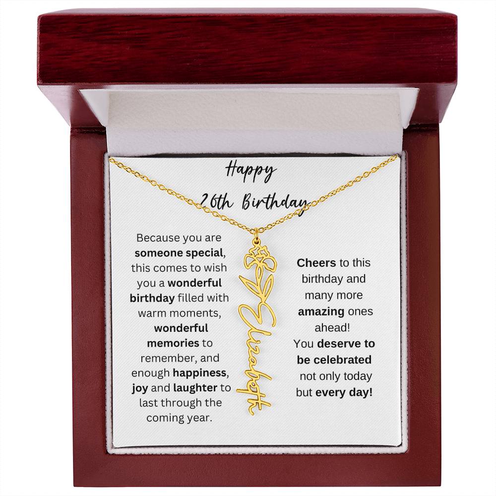 Happy 26th Birthday - Flower Name Necklace
