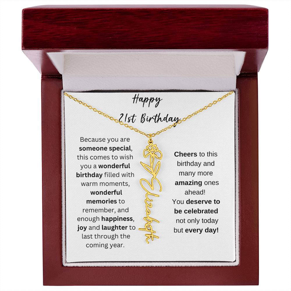 Happy 21st Birthday - Flower Name Necklace