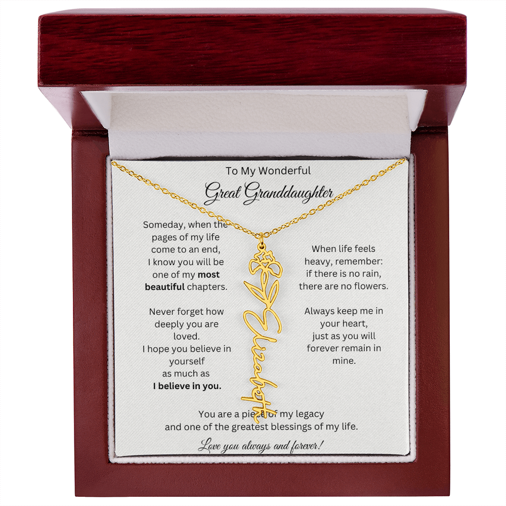 Great Granddaughter Gift - Custom Birth Flower Name Necklace