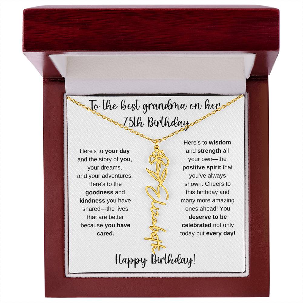 To The Best Grandma - Happy 75th Birthday | Flower Name Necklace