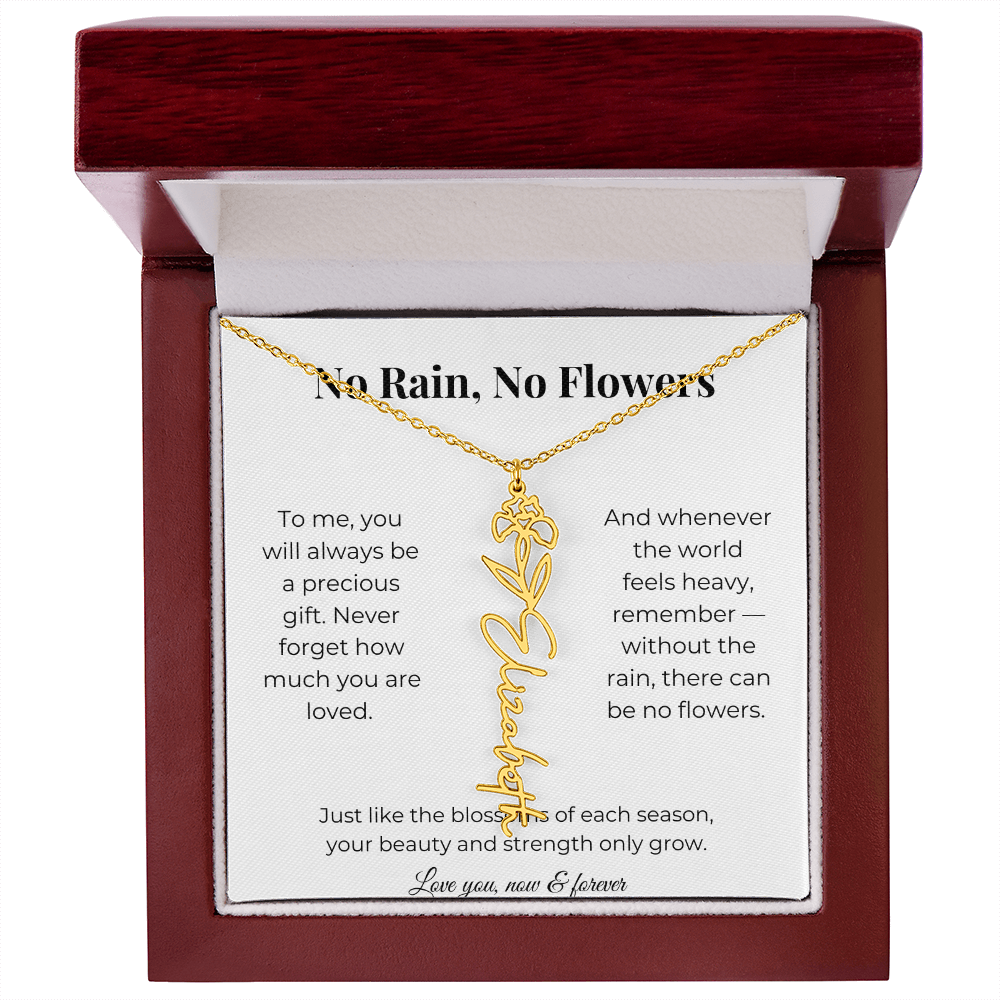 No Rain, No Flowers | You'll Always Be A Precious Gift | Flower Name Necklace