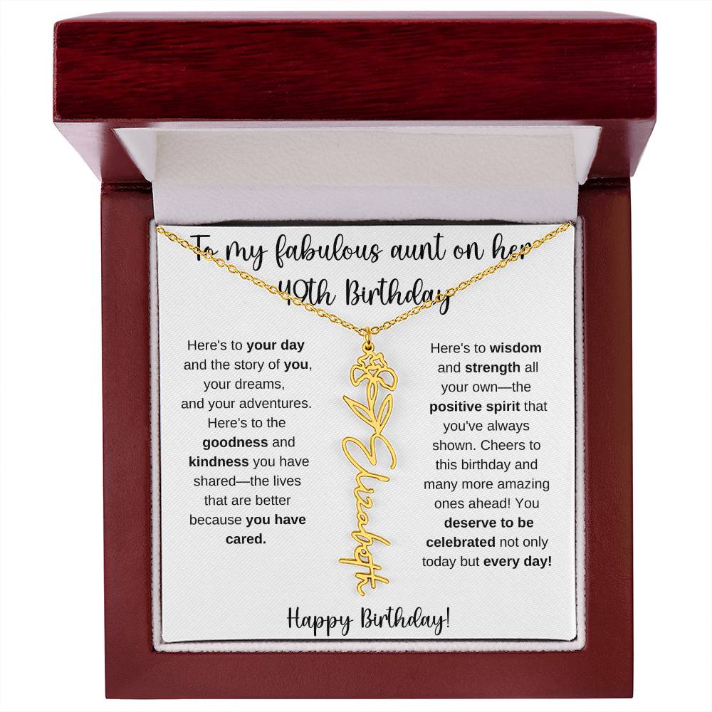 To My Fabulous Aunt - Happy 49th Birthday - Flower Name Necklace