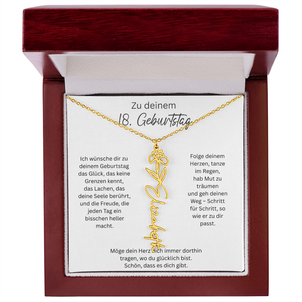 Geburtsblumen Namenskette zum 18 Geburtstag personalisiert Name Kette Gravur Geschenk