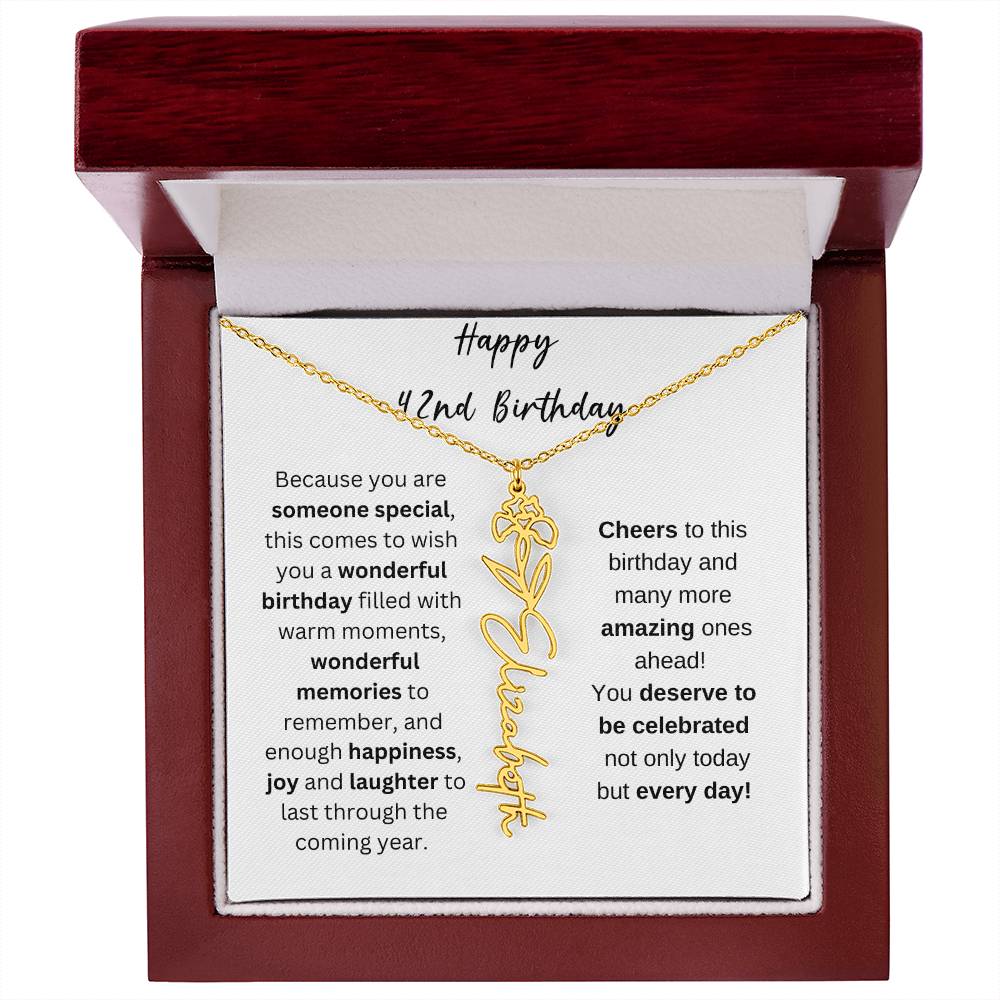Happy 42nd Birthday - Flower Name Necklace