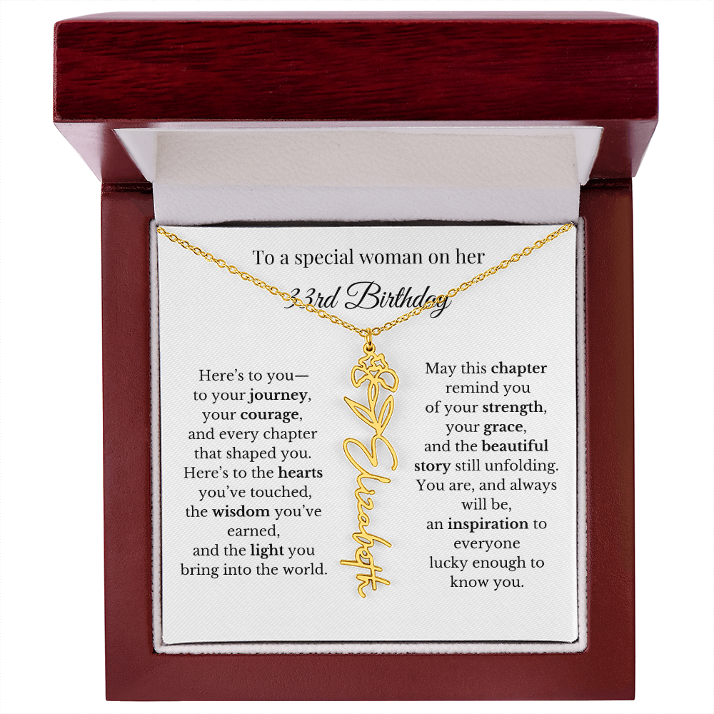 33rd Birthday Gift for Her Birth Flower Name Necklace