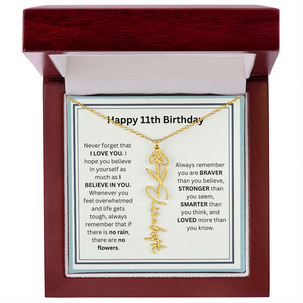 Personalized 11th Birthday Flower Name Necklace Gift