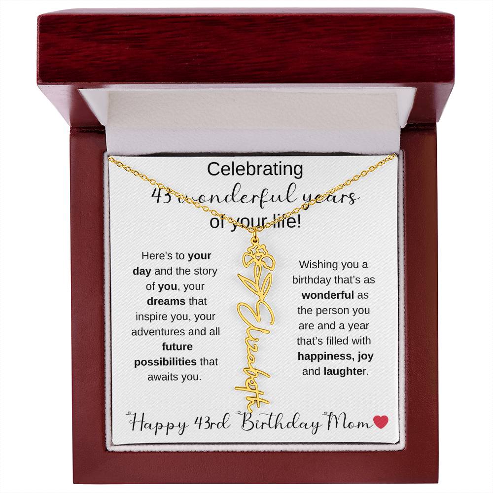 Happy 43rd Birthday Mom - Flower Name Necklace
