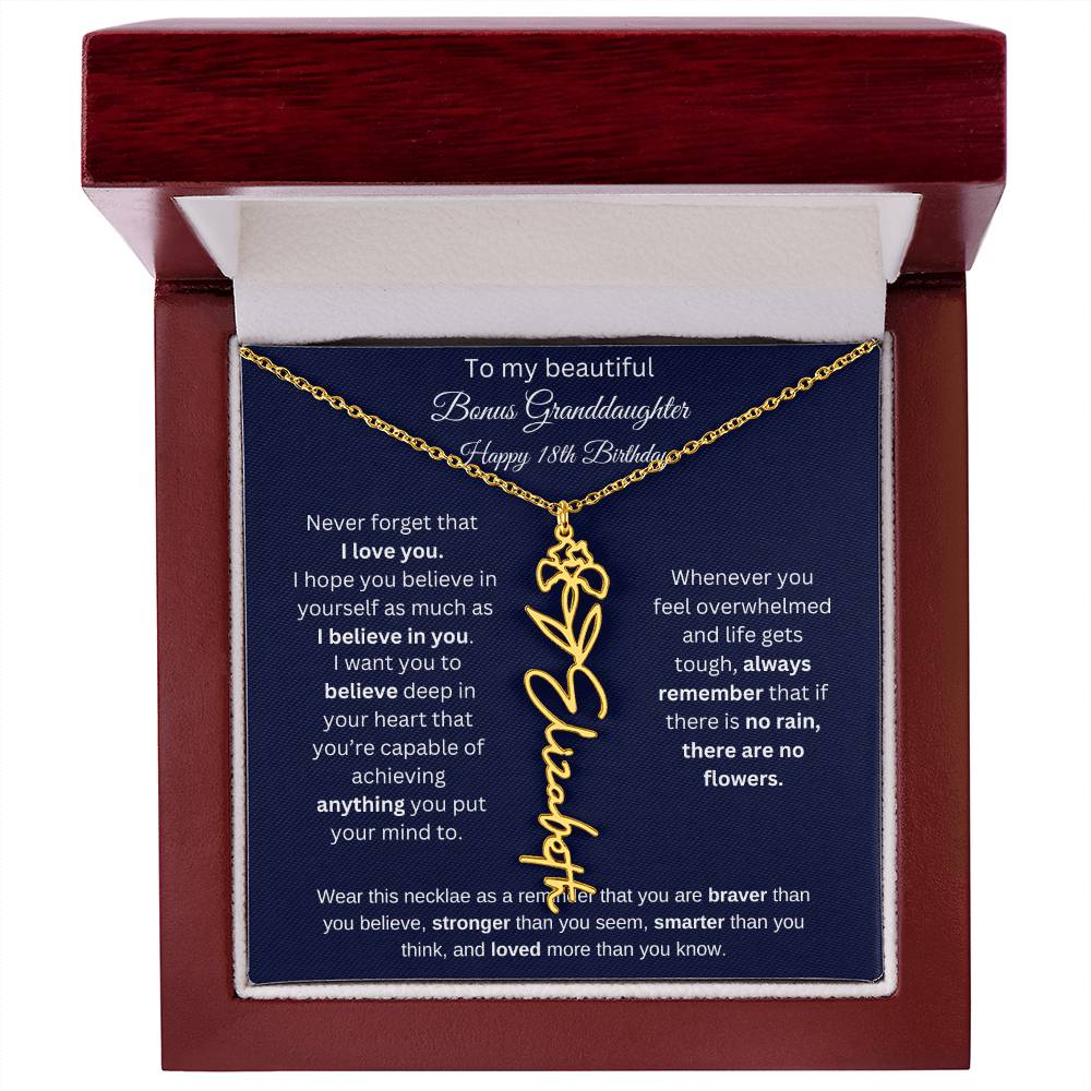 Bonus Granddaughter 18th Birthday | I Love You | Flower Name Necklace