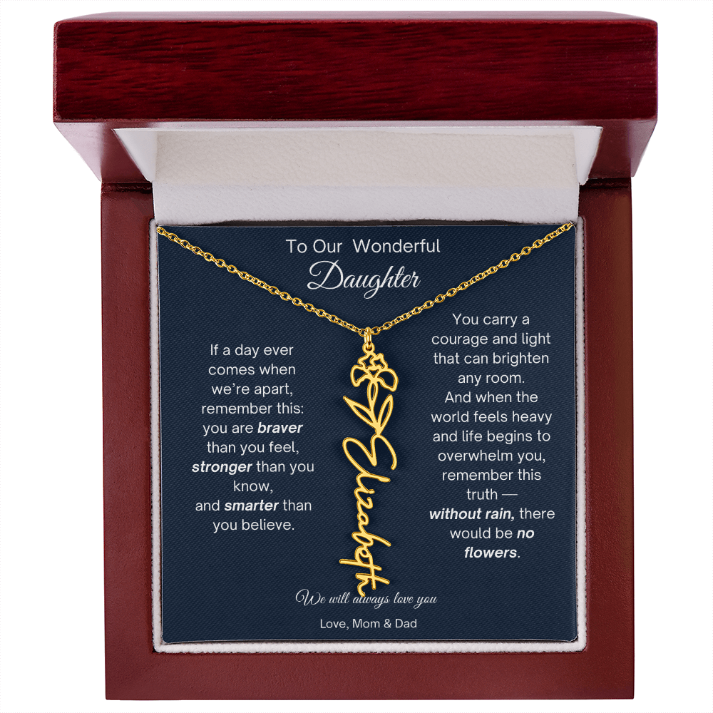 Daughter Necklace from Parents - Birth Flower Name Necklace