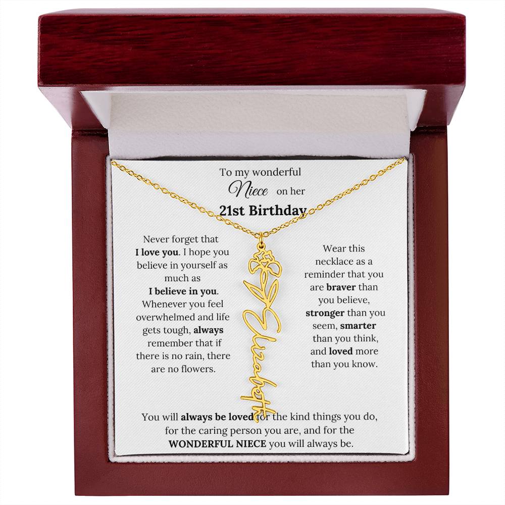To My Wonderful Niece Happy 21st Birthday | Flower Name Necklace