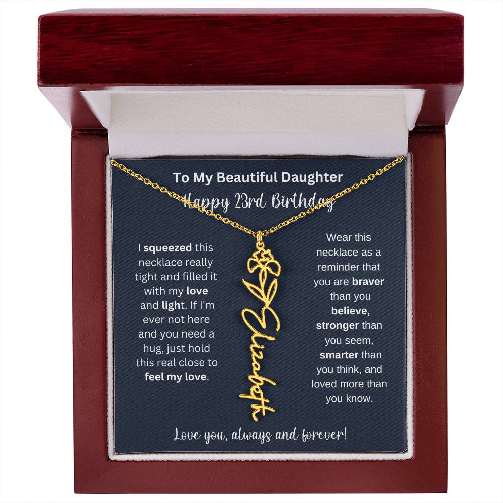 23rd Birthday Gift For My Beautiful Daughter | Personalized Flower Name Necklace
