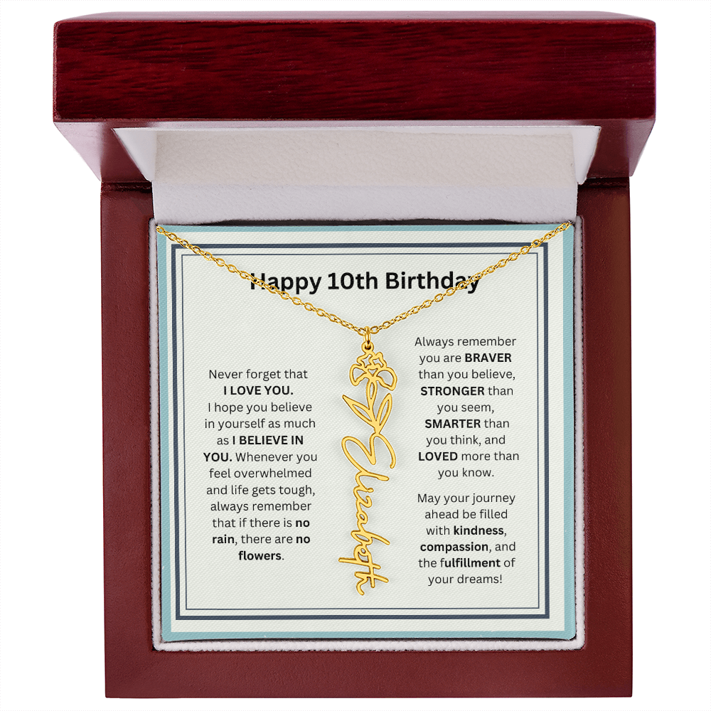 10th Personalized Birthday Gift - Flower Name Necklace