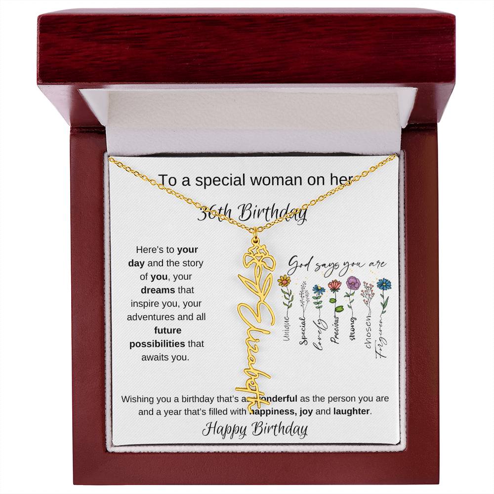 To A Special Woman On Her 36th Birthday - Flower Name Necklace