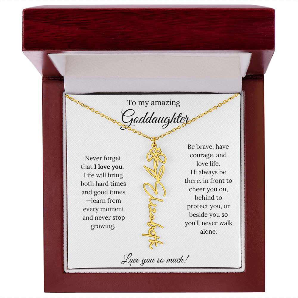 Never Forget I Love You Goddaughter Necklace – Personalized Birth Flower Jewelry + Quote Card Gift for Birthday