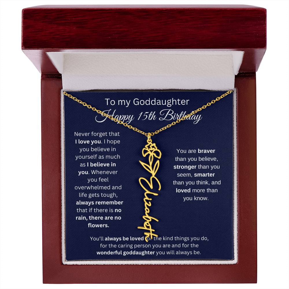 To My Goddaughter - Happy 15th Birthday - Flower Name Necklace