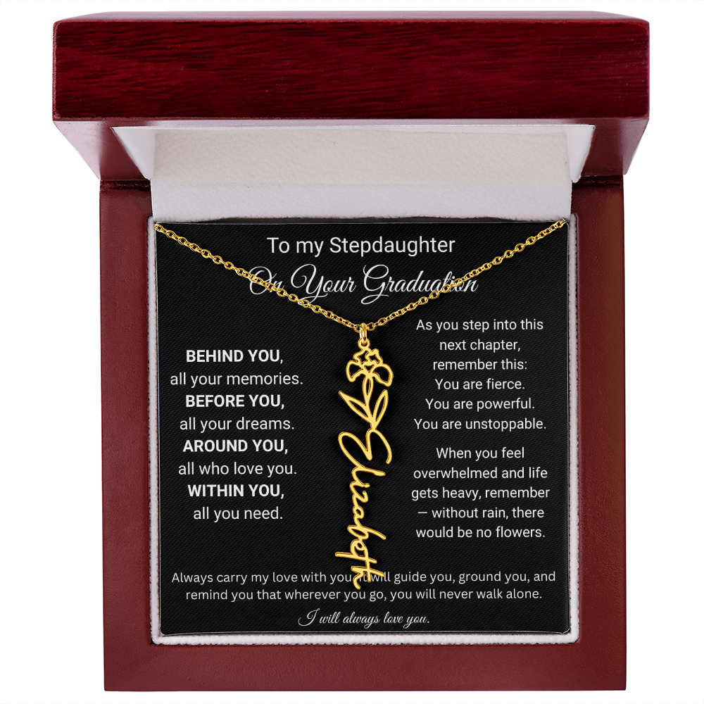 To My Stepdaughter On Your Graduation | You'll Never Walk Alone | Flower Name Necklace