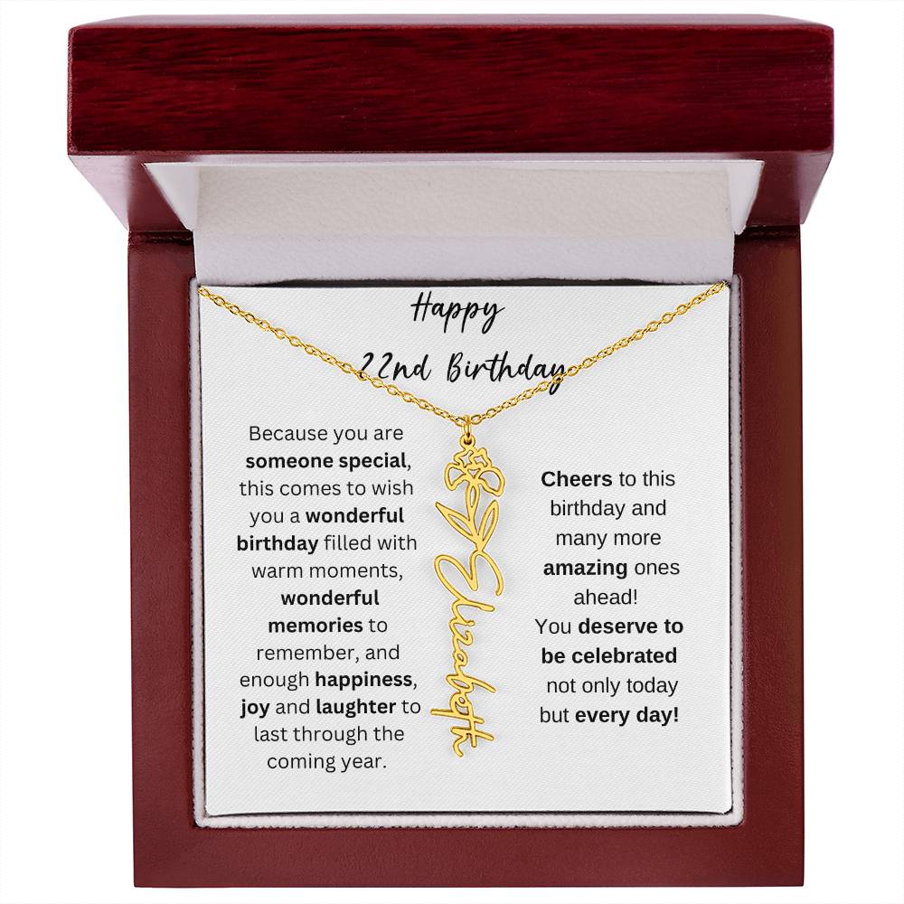 Happy 22nd Birthday - Flower Name Necklace
