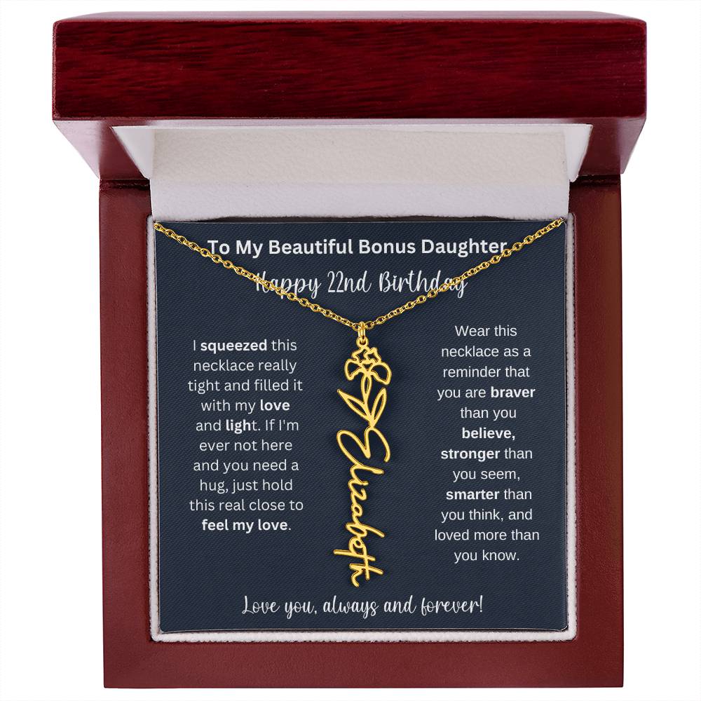To My Beautiful Bonus Daughter | Happy 22nd Birthday | Flower Name Necklace