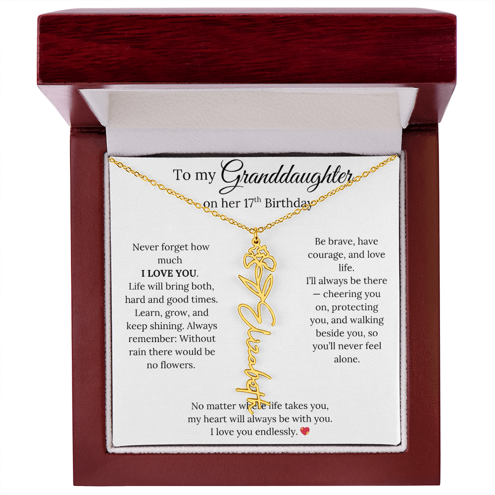 17th Birthday Gift For Granddaughter - Personalized Flower Name Necklace