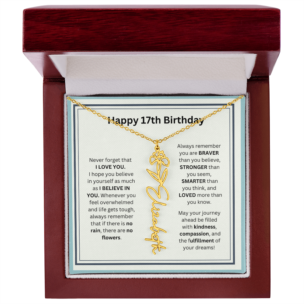 17th Personalized Birthday Gift - Flower Name Necklace
