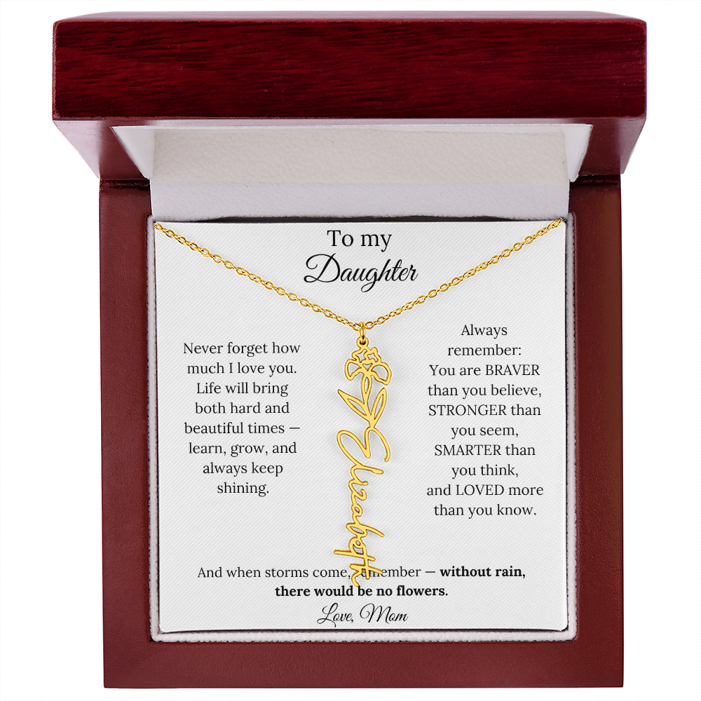Personalized Jewelry Gift To My Daughter Birth Flower Name Necklace From Mom