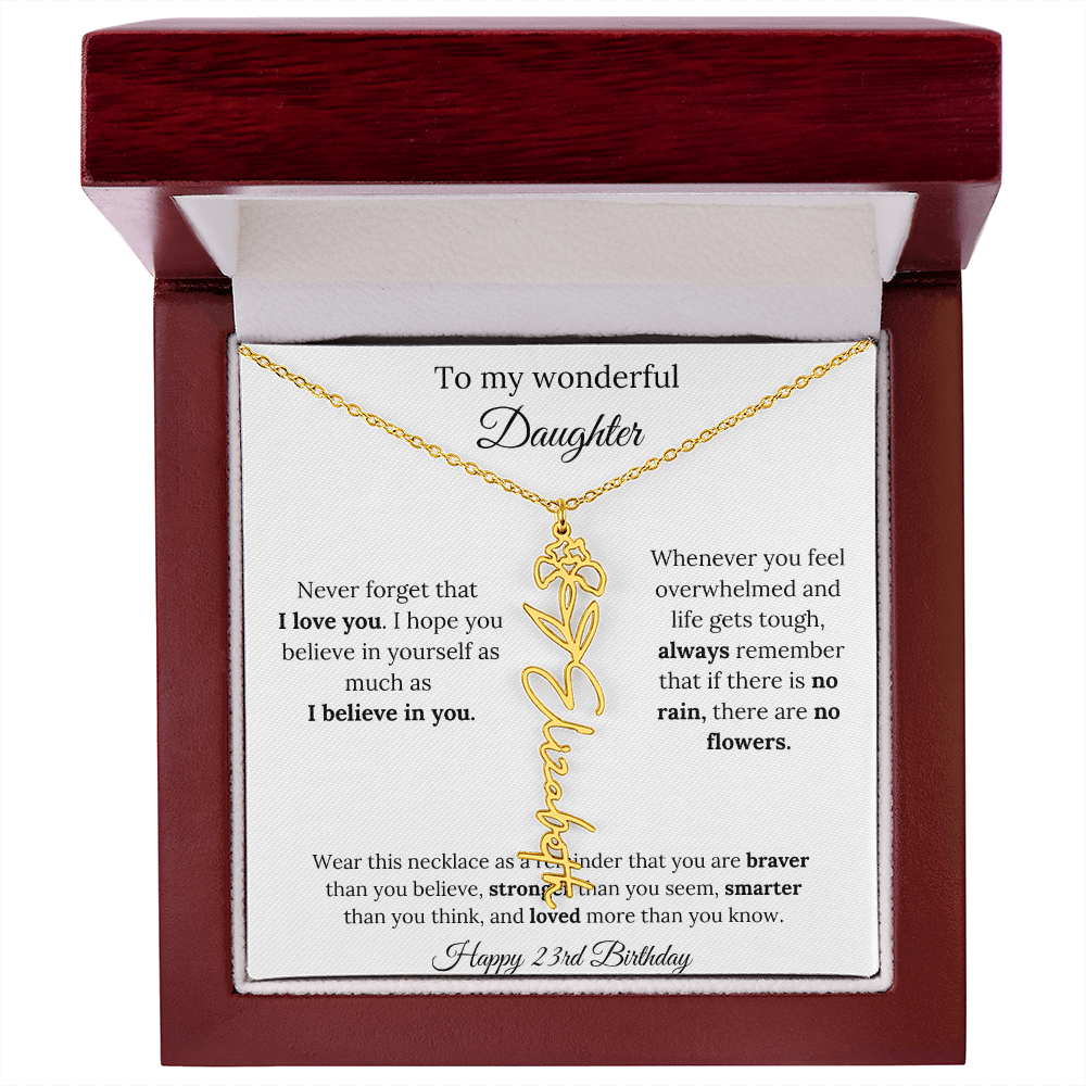 Daughter Jewelry 23rd Birthday Gift - Flower Name Necklace