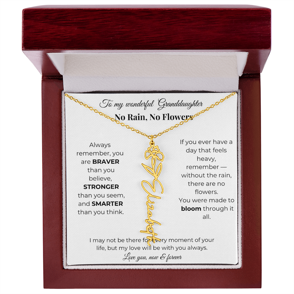 Granddaughter Gift Birth Flower Name Necklace with Card