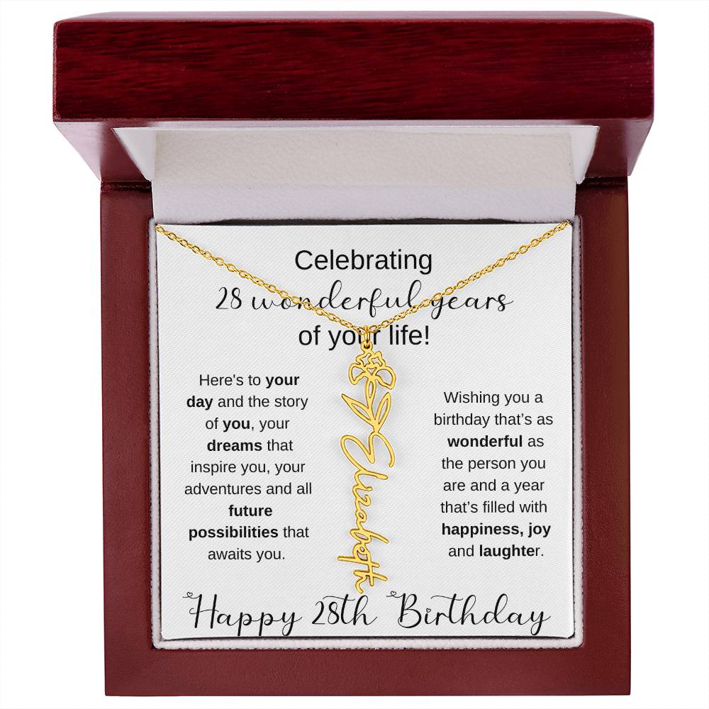 Happy 28th Birthday | Flower Name Necklace