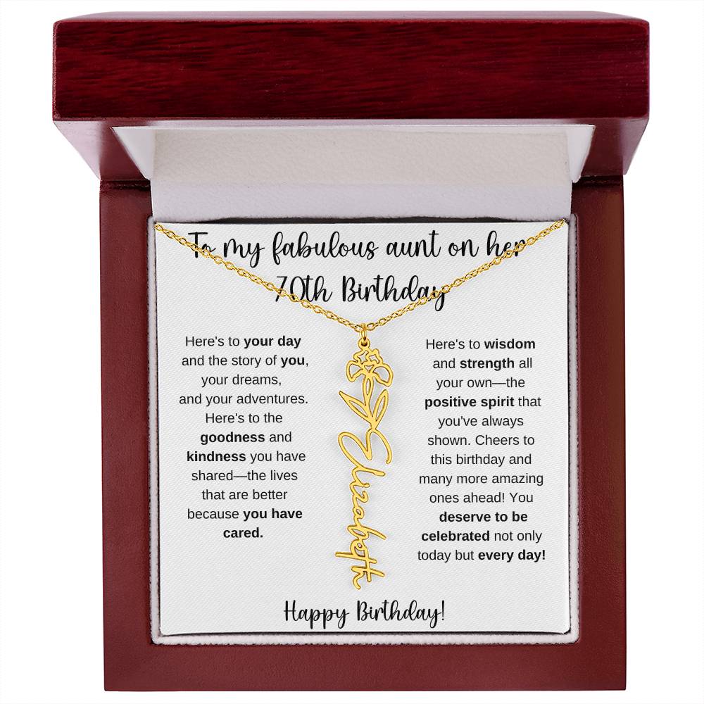 To My Fabulous Aunt - Happy 70th Birthday - Flower Name Necklace