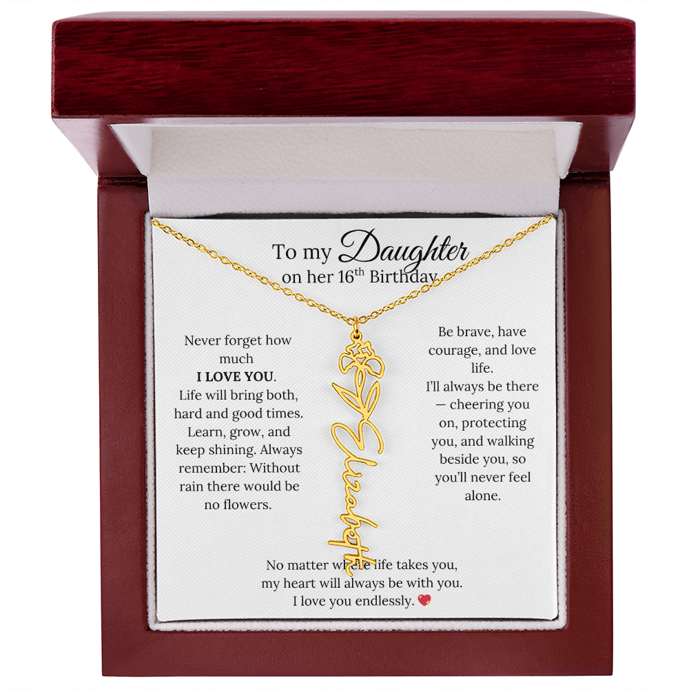 16th Birthday Gift from Mom - Personalized Flower Name Necklace