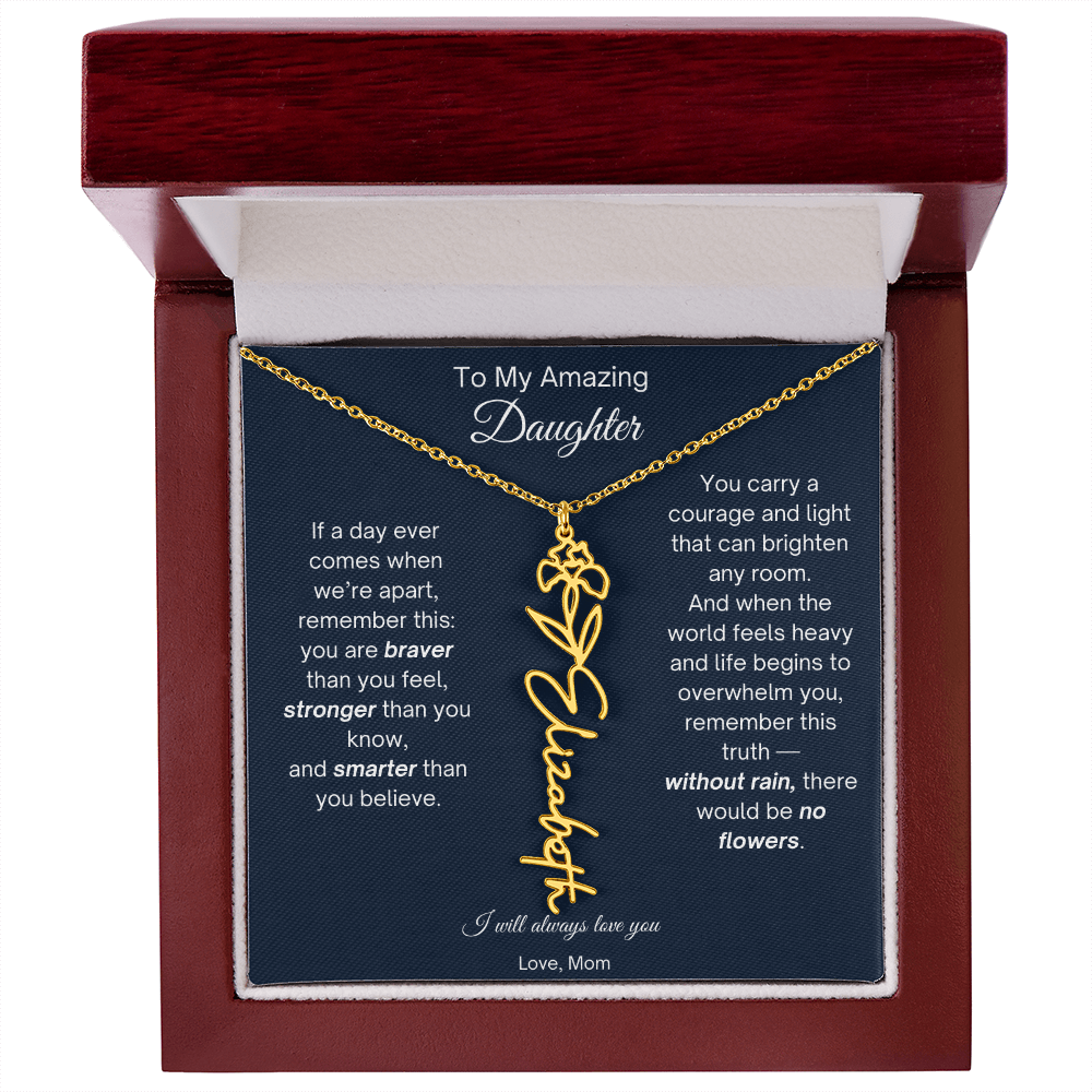 Daughter Necklace from Mom - Birth Flower Name Necklace