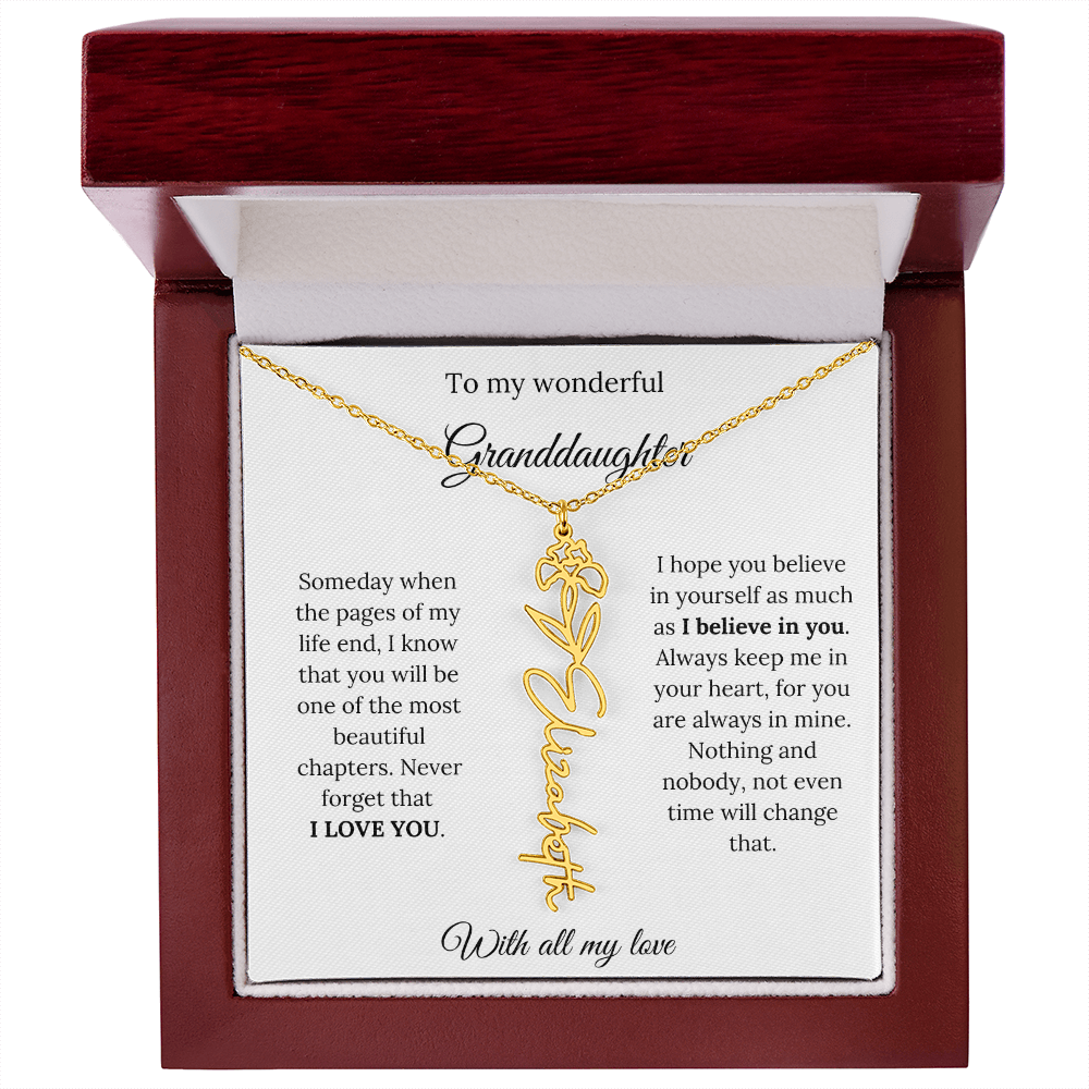To My Granddaughter Necklace – Custom Floral Keepsake Jewelry Gift from Grandma & Grandpa