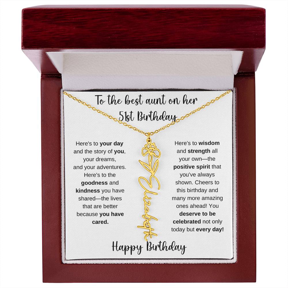 To The Best Aunt - Happy 51st Birthday | Flower Name Necklace