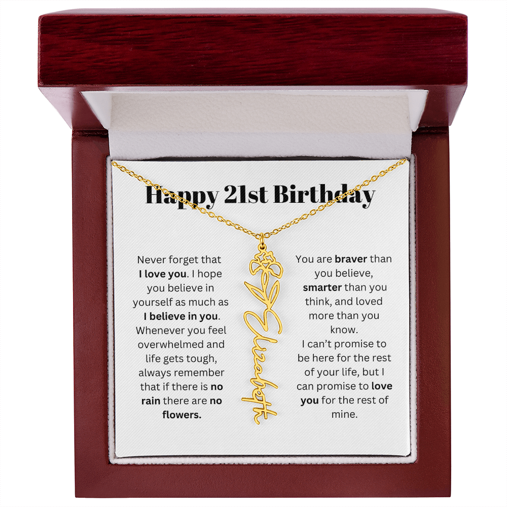 21st Personalized Birthday Gift for Her - Flower Name Necklace