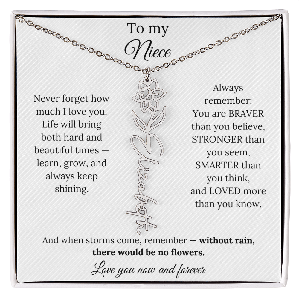 To My Niece Birth Flower Name Necklace From Aunt
