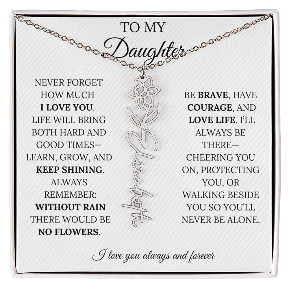 Personalized Birth Flower Name Necklace for Daughter