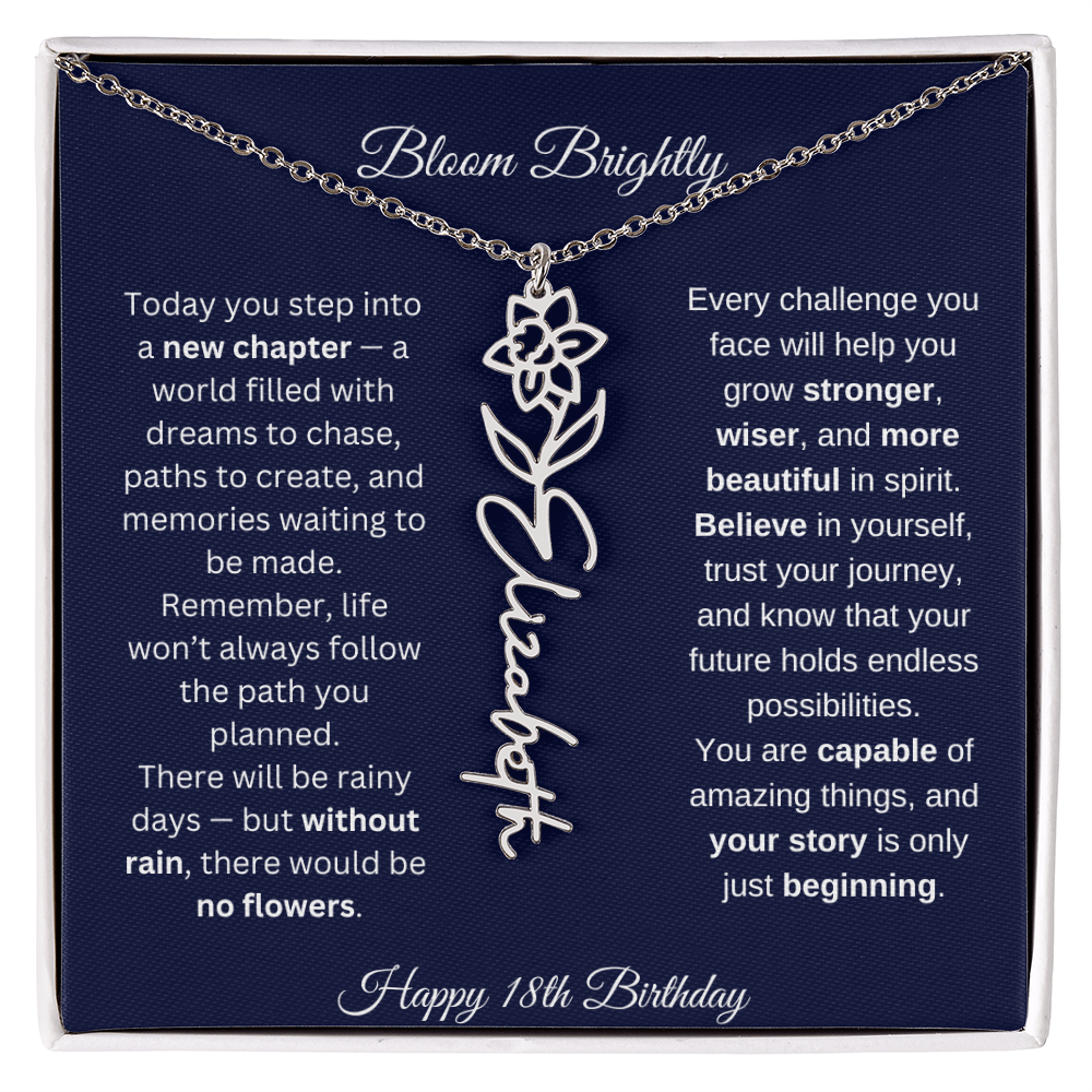 Bloom Brightly - Happy 18th Birthday - Flower Name Necklace
