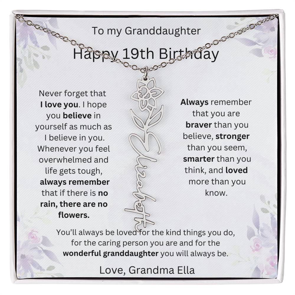 To My Granddaughter - Happy 19th Birthday | Flower Name Necklace