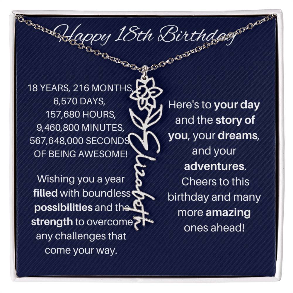 18th Birthday Birth Flower Necklace